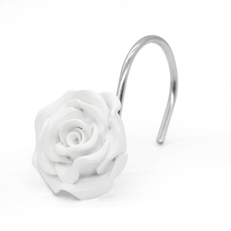 BEAVO Shower Curtain Hooks, Home Decorative Rustproof Shower Curtain Hooks Resin Rose Flower Shower Hooks Rings for Bathroom Shower Rods Curtains,Set of 12 Hooks (White) - Image 4
